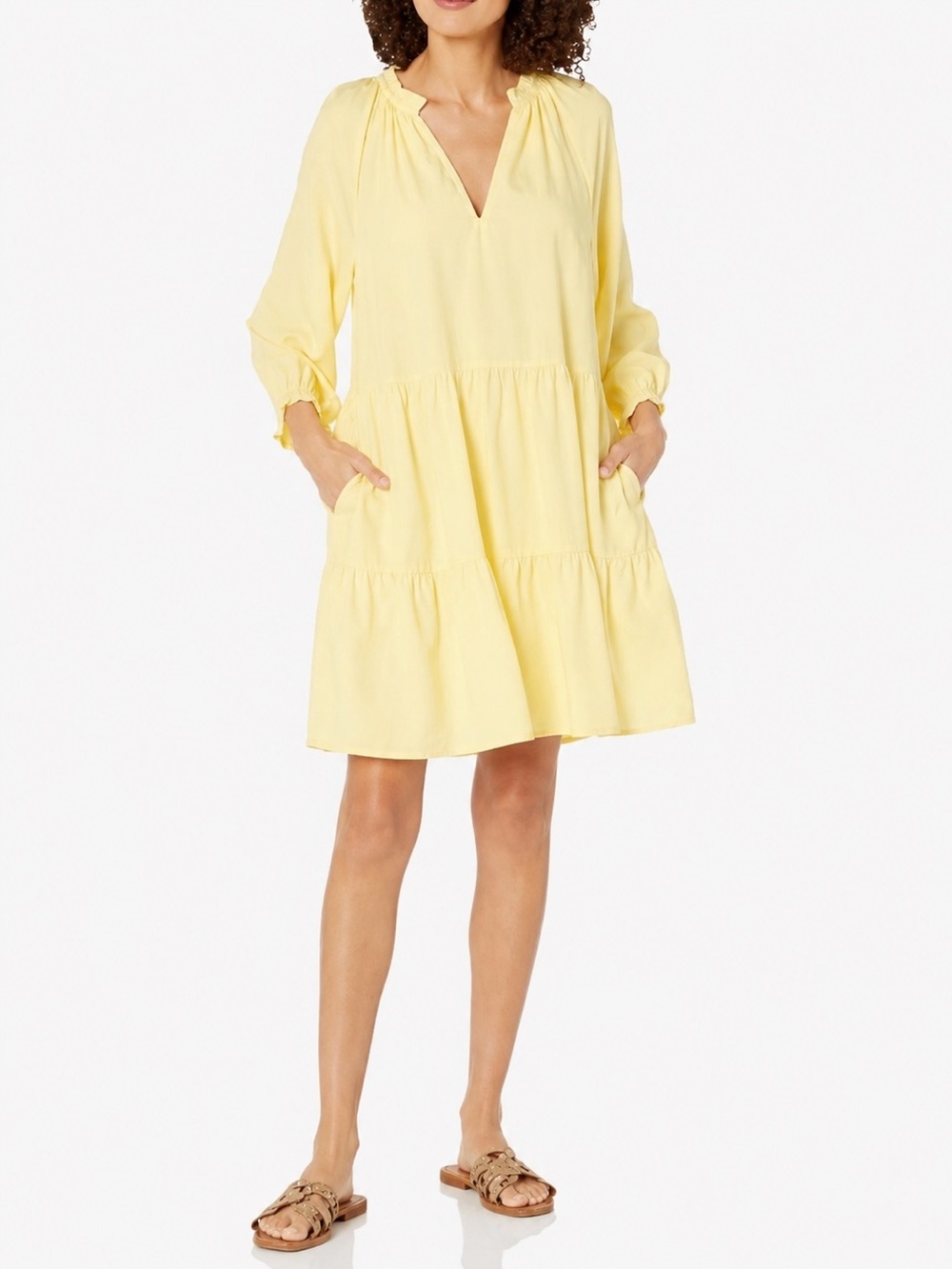 The Drop Carolyn Mirand Yellow Tiered Mini Dress M Puff Sleeve Boho Cottagecore